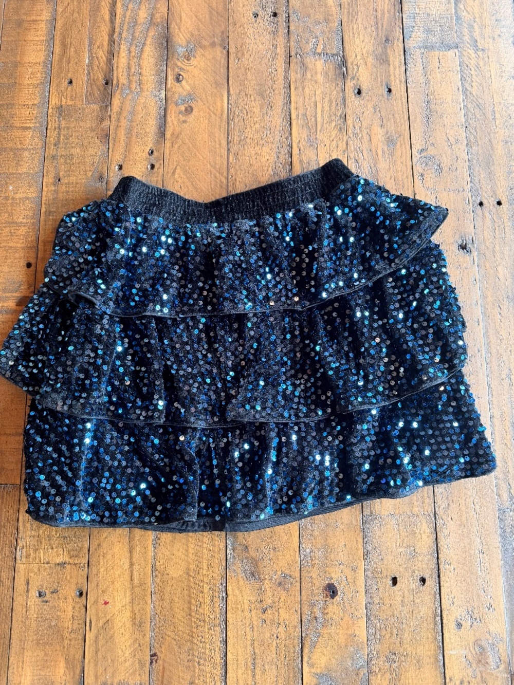 Grace Karin Girls Blue Sequin Tiered Party Skirt Size 12Y Sparkle